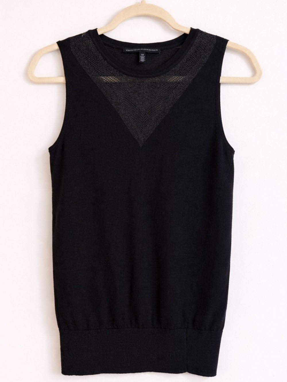 White House Black Market Black Sleeveless Knit Top w/ Metallic Mesh Detail XS